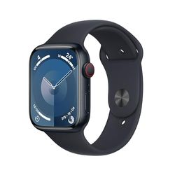 Apple Watch Series 9 (45 mm GPS + Cellular) Smartwatch avec boîtier Aluminium et Bracelet Sport Minuit (M/L). Suivi de l’activité Physique, apps Oxygène sanguin et ECG, écran Retina Toujours activé