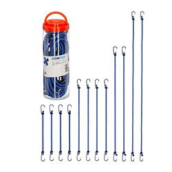 Relaxdays Tendeurs avec Crochets, Lot de 12, Sangles Porte-Bagages sur vélos, 4 Tailles, Attaches universelles, Bleu