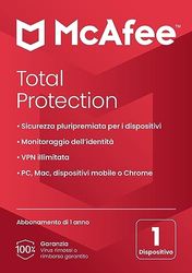 McAfee Total Protection 2024, 3 dispositivi Antivirus, VPN, gestore password, Internet Security e dispositivi mobili PC/Mac/iOS/Android Abbonamento di 1 anno Codice di attivazione per posta