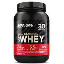 Optimum Nutrition Gold Standard 100% Whey, Poudre de Protéines pour Construction et Récupération Musculaire, avec Glutamine et Acides Aminés BCAA Naturels, Chocolat Blanc Framboise, 30 Portions, 900 g