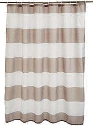 Amazon Basics Douchegordijn met oogjes en haken, stof, 183 x 183 cm, grijze strepen