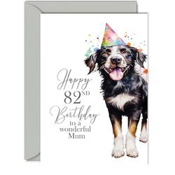82nd Birthday Cards for Mum - Party Dog - Happy Birthday Card for 82 Year Old Mum from Daughter Son, 5x7 Inch Bday Woman Women Her Greeting Cards Gift for Mum Birthday Gifts