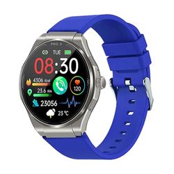 Knauermann PRO 3 (2024) nero – Orologio sanitario smartwatch con funzione telefonica – ECG + HRV e funzione SOS – display AMOLED BT Bluetooth – apnea notturna – cinturino in silicone blu, 14 – 24,