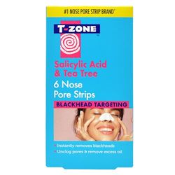 T-Zone Salicylic Acid & Tea Tree Nose Pore Strips - Removes Dirt, Oil, and Blackheads - Unclogs Pores with Salicylic Acid and Clears Blemishes with Tea Tree, 6 Strips