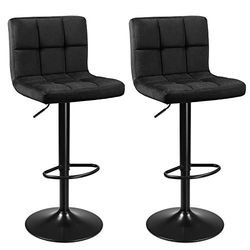 SONGMICS LJB014B01 Lot de 2 tabourets de bar avec surface en velours, hauteur réglable, chaise de cuisine pivotante avec dossier et repose-pieds, Noir