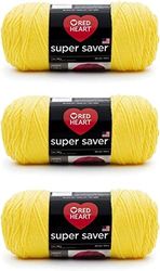 Red Heart Super Saver Pack of 3 - Bright Yellow - 7oz/198g - Acrylic - 4 Medium (Worsted) - 364 Yards - Knitting, Crocheting, Crafts & Amigurumi