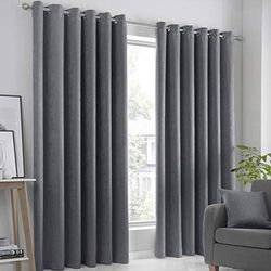 Fusion Strata Rideaux doublés à œillets Gris Anthracite 168 x 183 cm, Polyester, Charbon, W168cm (66") x D183cm (72")