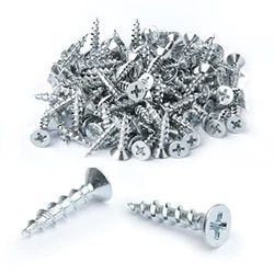 POWERTEC - Tornillo para madera Phillips (cabeza plana, níquel con cabeza plana, diseño chapado en zinc), QWS1005