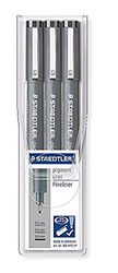 Staedtler 308 WP3 SP, Rotuladores Fineliner Pigment Liner, Estuche con 3 unidades, multicolor