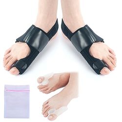 360 RELIEF Orthopaedic Bunion Splint Corrector - Pain Relief & Protection, Hallux Valgus Correction, Toe Straightener | 1x Pair Black Bunion Splint 1x Pair Silicone Separators with Mesh Laundry Bag