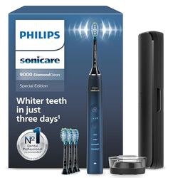 Philips Sonicare Spazzolino elettrico DiamondClean serie 9000 edizione speciale: per pulizia dei denti e igiene orale, blu scuro, 4 testine Premium Plaque C3 (modello HX9911/89)