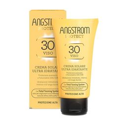 Angstrom Protect Crema Solare Viso SPF 30, Azione Idratante ed Intensificatore dell'Abbronzatura, Indicata per Pelli Sensibili, 50 ml