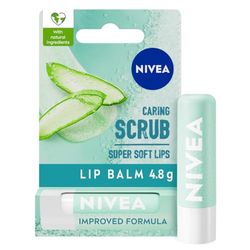 NIVEA 2in1 Aloe Vera Lip Scrub (4.8g), Caring Lip Balm with Aloe Vera and Vitamin E, Gently Exfoliates for Super Soft Lips, Intensive Lip Care, No Need to Wipe Off