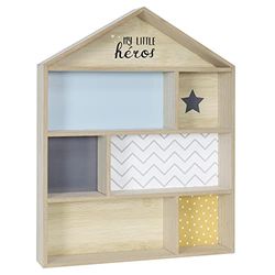 HOME DECO KIDS Etagere Maison Enfant Deco Chambre Rangement Fille Garcon, Bois Ciel Jaune Bleu, 40x10x50 cm