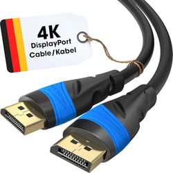 KabelDirekt – Cable DisplayPort 4K – 7,5m – Cable DP, Desarrollado en Alemania (Cable Display Port para Monitor de PC/portátil y Monitor a 4K@60Hz, Juegos a 144Hz, Surround con Dolby Audio, Negro)