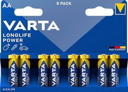VARTA Pilhas AA, embalagem de 8, Longlife Power, alcalinas, 1,5 V, para brinquedos, ratos sem fio, lanternas elétricas, Made in Germany