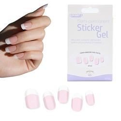 Glam'Up Paris - Sticker Gel Semi-Permanent - Vernis Gel Adhésif - Qualité Professionnelle - Longue Tenue jusqu’à 3 Semaines - Facile à Utiliser - 16 pièces - Strip Nail - French Manucure Rose Pastel