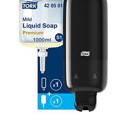 Tork Dispensador de jabón para jabón líquido - Económico, S1 / S11, Negro + Recambio líquido Suave Premium - 1 x 1000 ml