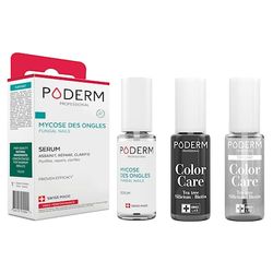 PODERM - LOT 3 PRODUITS | MYCOSE ONGLES TRAITEMENT PURIFIANT + Vernis BLACK Tea Tree + Top Coat Brillant Longue Tenue | Soigne, Colore et Camoufle les Ongles Jaunes et Abîmés | Swiss Made