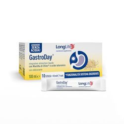 LongLife GastroDay® | Effetto gastroprotettivo | Integratore con sodio alginato e bicarbonato, calcio carbonato, mastiha di Chios e acido ialuronico | Stick monodose | Senza glutine e vegano