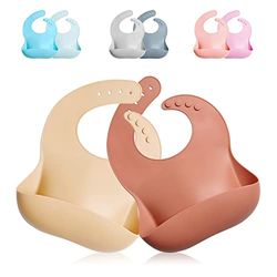 GODR7OY Silicone Baby Bib, BPA Free Waterproof Bibs, Adjustable 2PCS (Natural)