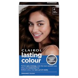Clairol Lasting Colour Permanent Hair Dye | Ideal Grey Coverage | Shiny and Moisturised Hair | 4 Dark Brown