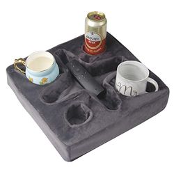Almohada portavasos para sofá y Cama, Bandeja de refrescos para Bebidas, Control Remoto, Soporte para Aperitivos (Gris)