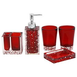 Generic - Juego de 5 Accesorios de baño de Resina con jabonera, dispensador, Soporte para Cepillo de Dientes y Vaso, Color Rojo