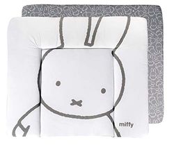 roba Colchón Cambiador Lavable 85 x 75 cm miffy, Bordes Elevados, Para Mesa Cambiador, Sin Ftalatos, Estampado de Conejo, Dos Caras Gris / Blanco