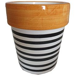 Ceramiche Angela Rinaldi – Vaso in Ceramica di Vietri dipinto a mano per piante Maiolica Design Terracotta Coccio Cachepot (Altezza cm. 30, diametro cm. 27, arancione + linee nere)