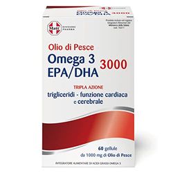 Matt, Olio di Pesce Omega 3 EPA/DHA 3000, Integratore Alimentare Utile per la Funzione Cardiaca e Celebrale, Confezione da 60 Gellule