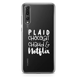 Zokko Beschermhoes voor Huawei P20 Pro Plaid, warme chocolade, Netflix - zacht, transparant, inkt wit