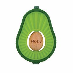 Nuby - Bijtspeeltje "Avocado" in silicone en hout - Draaiend houten kern - Speelgoed voor baby's en jonge kinderen - Helpt bij het doorkomen van de tandjes - Zonder BPA - 6+ maanden