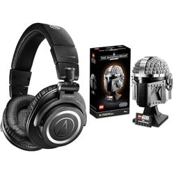 Audio-Technica M50xBT2 Wireless Headphone Black & LEGO 75328 Star Wars The Mandalorian Helmet Buildable Model Kit, Display Collectible Decoration Set