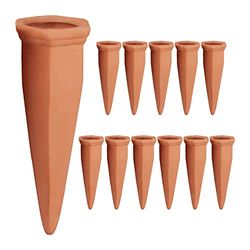 Relaxdays Set da 12 Coni da Irrigazione, per Piante e Fiori, Innaffiatori per Bottiglie da 1,5 Litri in Pet, Terracotta, 13 x 5 x 4,5 cm