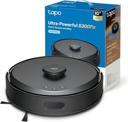 Tapo Aspirateur Robot Laveur 2 en 1 RV30Max, Silencieux et Fin, Ultra puissante de 5300Pa, Navigation LiDAR, Auto-Charge Autonomie 150min, Tapis et Poils d'animaux, Commande vocale