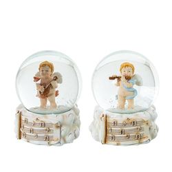 Set de 8 Bolas de Nieve con Figura de un Angel de Resina en Tonos Naturales 7x7x9 cm