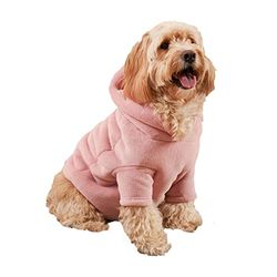 OHS Korall fleece hundhuvtröja sherpa fodrad vändbar mjuk mysig lättskött husdjurskläder – liten, rodnande rosa