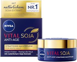 NIVEA VITAL SOJA - Cuidado de noche reafirmante antiedad, cuidado facial rico para pieles maduras con extracto de soja natural, crema de noche regeneradora para mitigar las arrugas (50 ml)