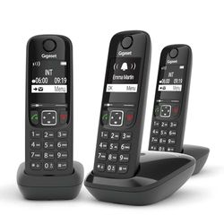 Gigaset AS690A Trio - 3 téléphones DECT sans fil avec répondeur - écran à haut contraste - excellente qualité audio - profils sonores réglables - fonction mains libres - protection des appels, noir