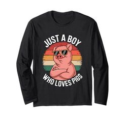 Just A Boy Who Loves Pigs Pig Lover Farm Farmer Boys Kids Maglia a Manica