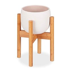 Relaxdays växtstativ i bambu, justerbar, blomma max. 32 cm, grytstöd, H: 35,5 cm, naturlig, 1 objekt, 10028820