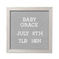 Pearhead Tableau aux lettres de 25,4 x 25,4 cm, tableau de message pour chambre d'enfant, panneau d'étape ou annonce de bébé, panneau de naissance à l'hôpital, cadeau pour bébé fille ou garçon, gris
