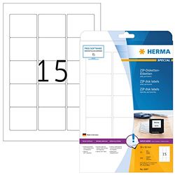 HERMA 5087 schijflabels 3.5" A4 (59 x 50 mm, 25 vellen, papier, mat) zelfklevend, bedrukbaar, permanente klevende floppy disk stickers, 375 etiketten voor printer, wit