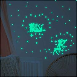 Fosforescerende stickers, 2 uur + 100 sterren, fluorescerend en helder, tot 5 uur direct – decoratie voor babykamers en kinderen, muurstickers, 55 cm x 25 cm