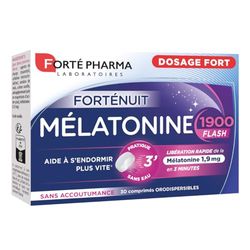 Forté Pharma - Mélatonine 1900 Flash | Mélatonine 1,9 mg - Comprimés à sucer - Action Rapide | Complément Alimentaire Sommeil - Endormissement Plus Rapide | 30 comprimés orodispersibles - goût vanille