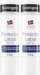 Neutrogena Fórmula Noruega Protector Labial SPF 20 (2 x 4,8 g), bálsamo labial para labios secos y agrietados, protector solar labial contra los rayos UVA y UVB, bálsamo hidratante