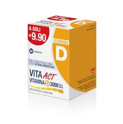 Vitamina D Act 2000 U.I., Integratore Alimentare in Compresse, a base di Vitamina D, 1 Confezione da 60 Compresse