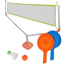 BLUE SKY - Badminton en tennis 2-in-1 racketset - Buitenspel - 042892 - Veelkleurig - Kunststof - Kinderspel - Training - Set - 144 cm x 118 cm - Vanaf 6 jaar