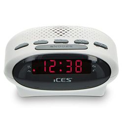 iCES ICR-210 radio reloj - radio reloj con alarma de 2 horas - PLL FM - repetición - temporizador de apagado - reserva de marcha - blanco